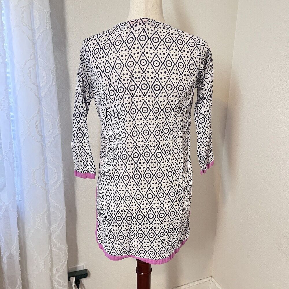 Oliphant Women Sz XS Blue Pink Printed Tunic Long Sleeve Lightweight 100% Cotton - Picture 2 of 9